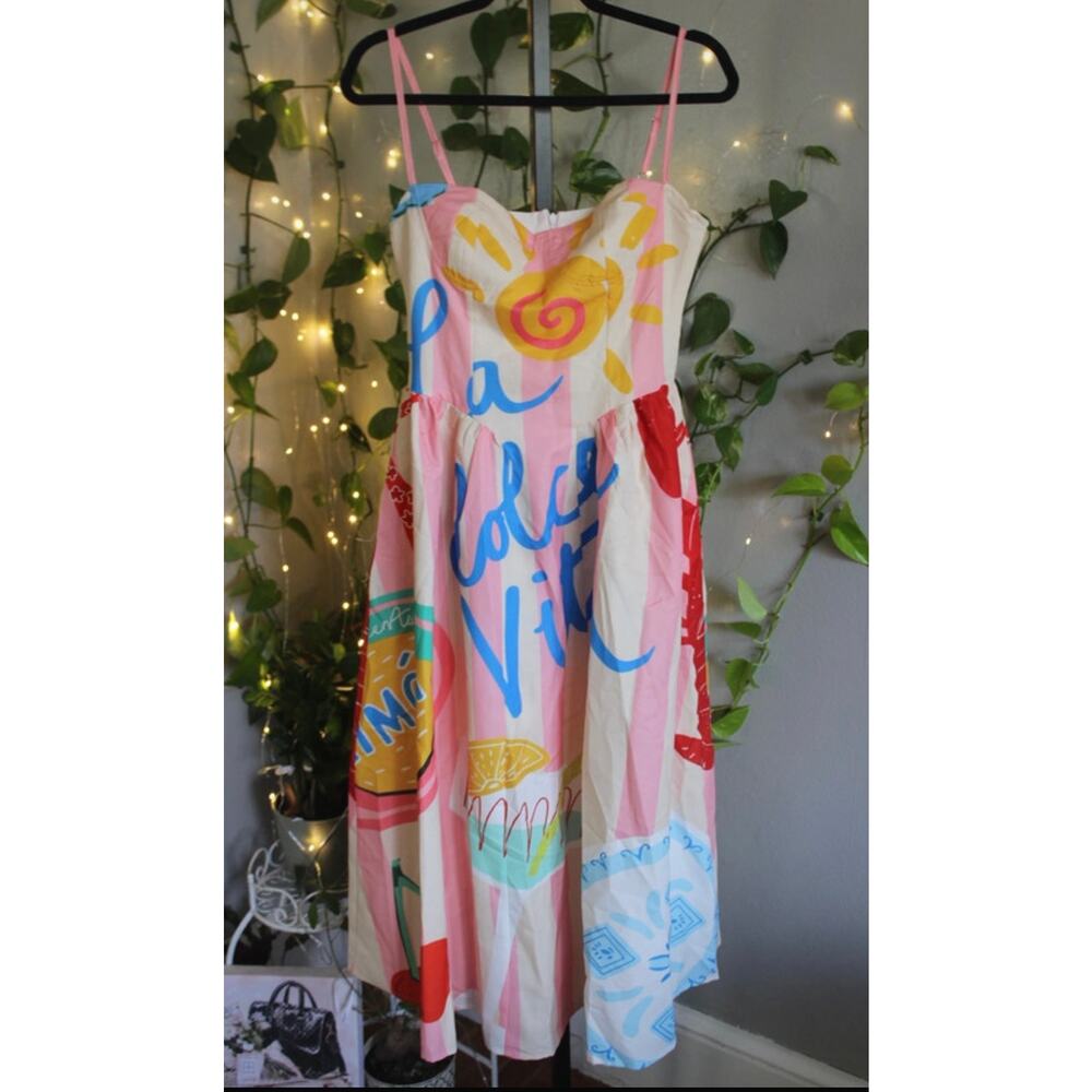 La Dolce Vita Mediterranean Print Midi Dress Medium Moving Sale - Picture 4 of 5
